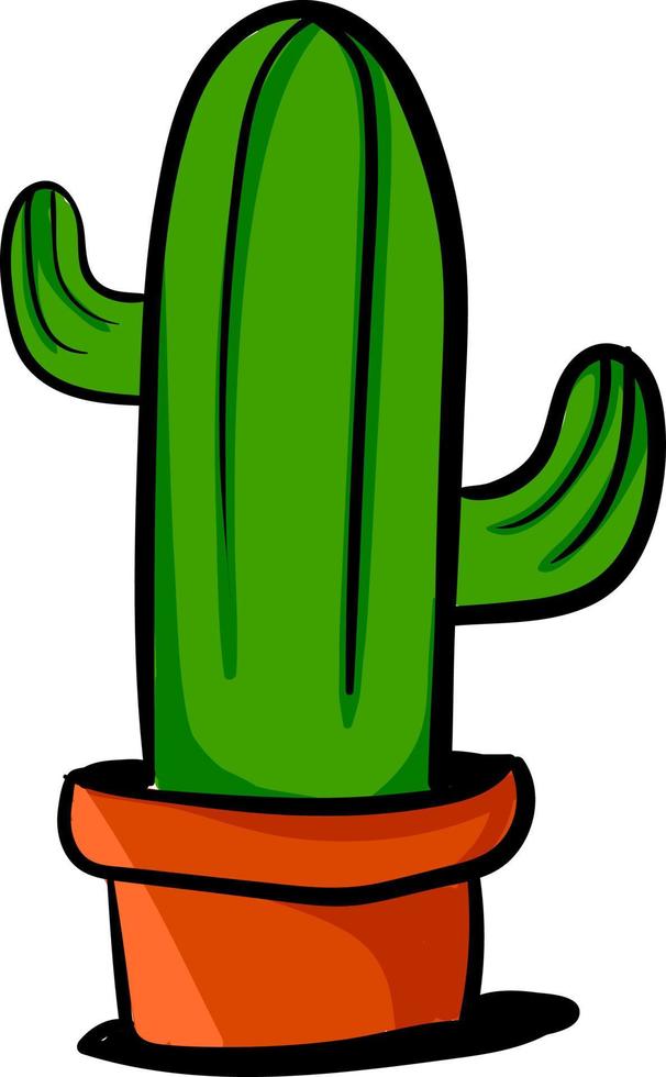 vlak cactus in pot, illustratie, vector Aan wit achtergrond.