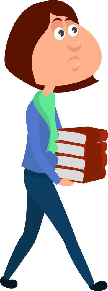 meisje met boeken in haar handen, illustratie, vector Aan wit achtergrond