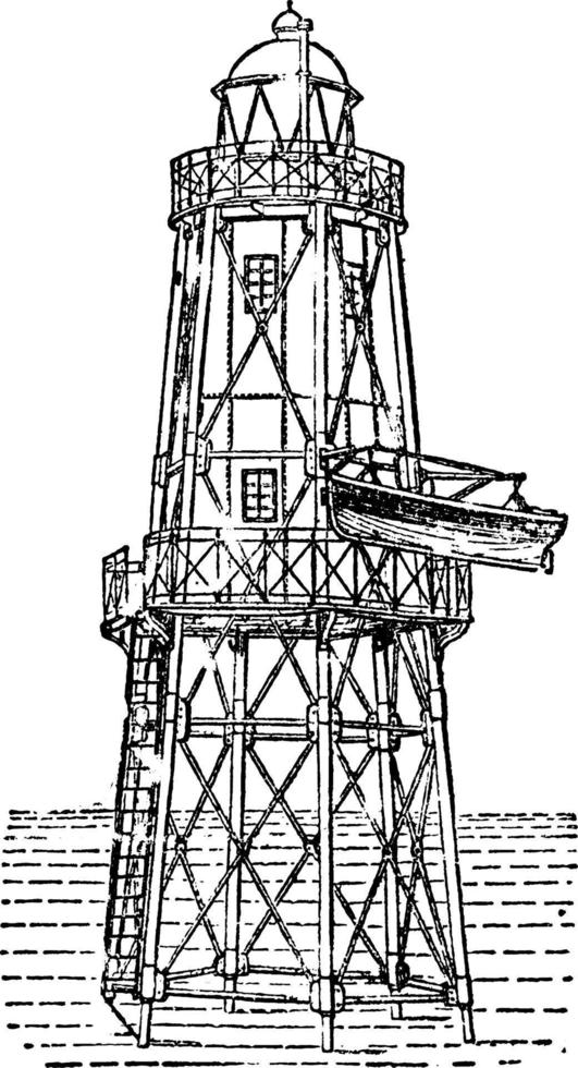 vuurtoren, wijnoogst illustratie. vector