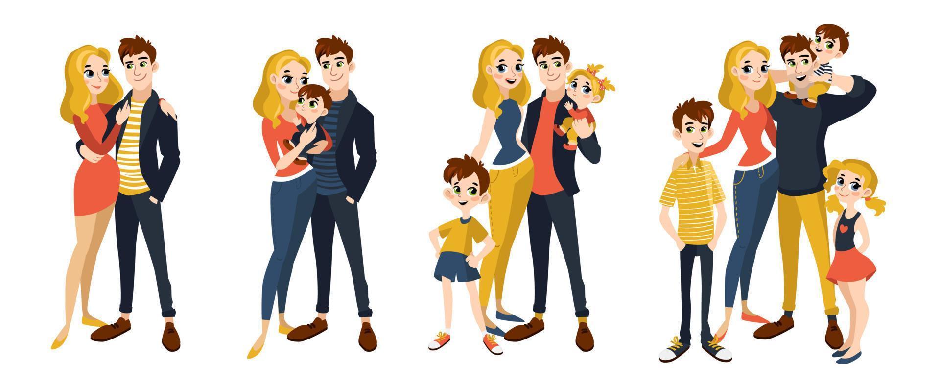 familie reeks met mama, pa, kinderen. vector