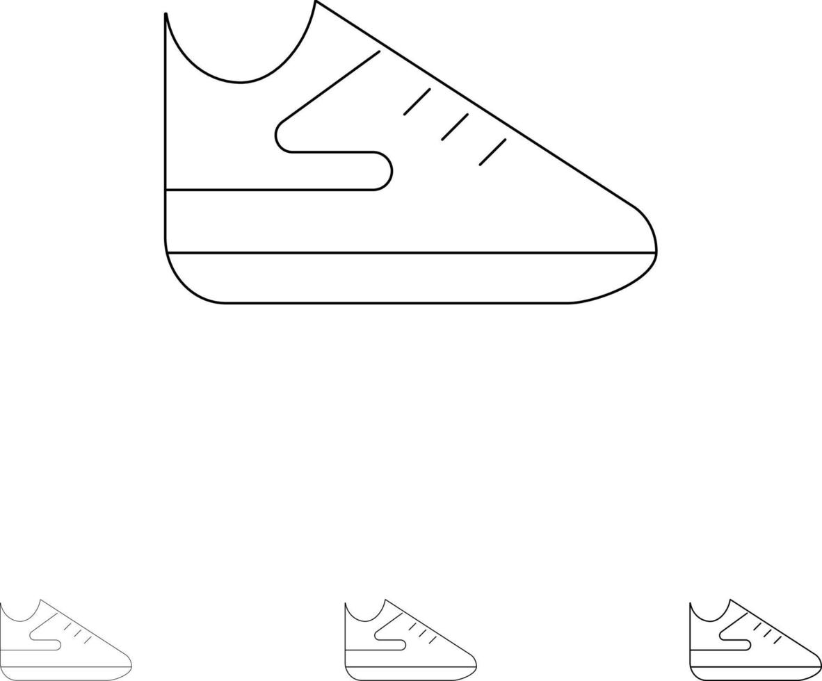 oefening schoenen sport- stoutmoedig en dun zwart lijn icoon reeks vector