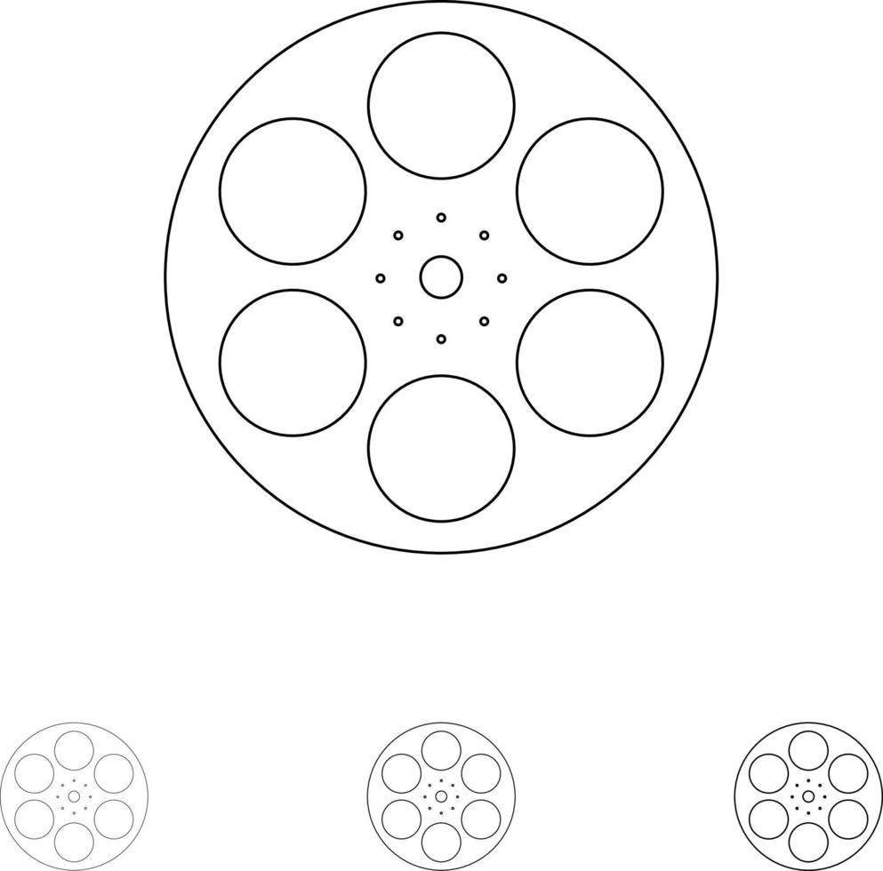 film film haspel tank plakband stoutmoedig en dun zwart lijn icoon reeks vector