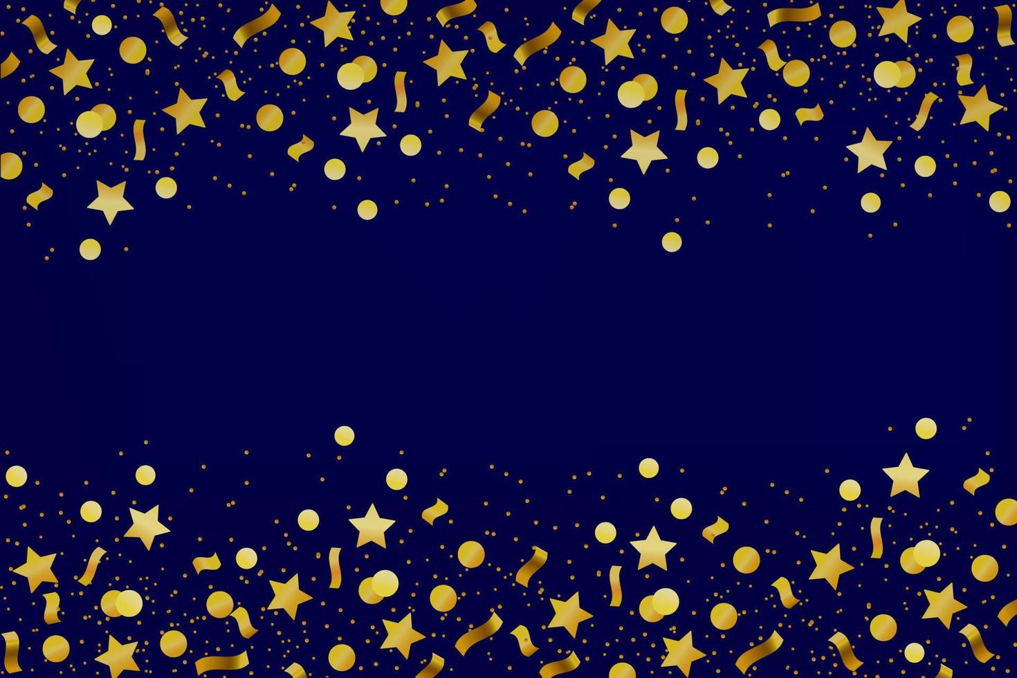 confetti, voetzoeker, carnaval en papier. cirkel, ster, lint van goud kleuren. vector illustratie Aan een blauw horizontaal achtergrond. tekenfilm stijl.