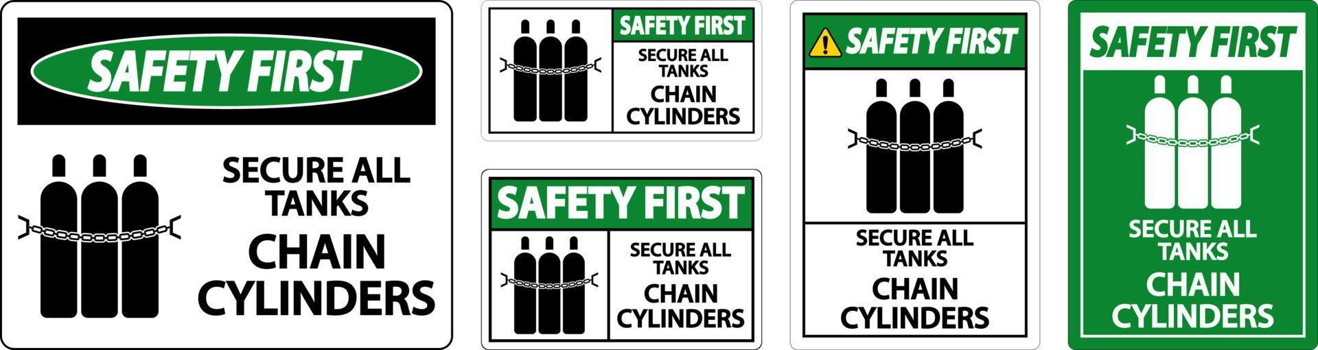 veiligheid eerste teken beveiligen allemaal tanks, keten cilinders vector