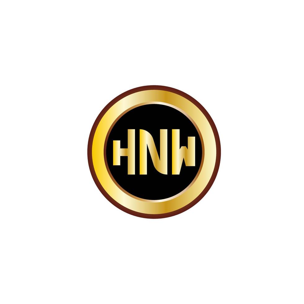 creatief hnw brief logo ontwerp met gouden cirkel vector