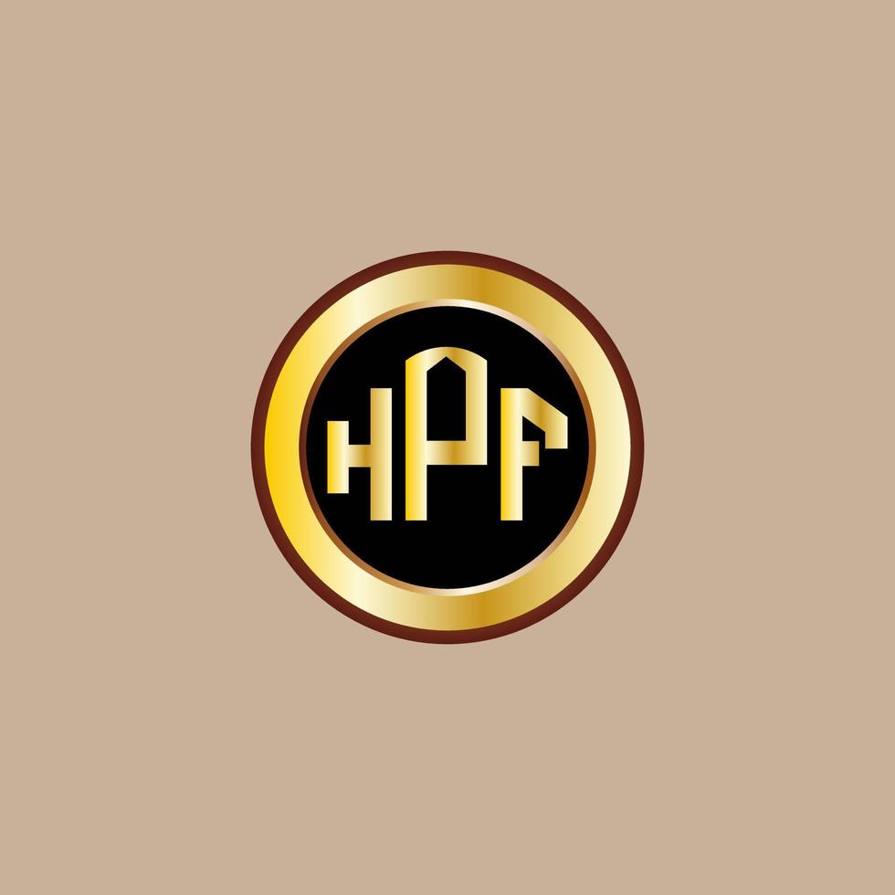 creatief hpf brief logo ontwerp met gouden cirkel vector