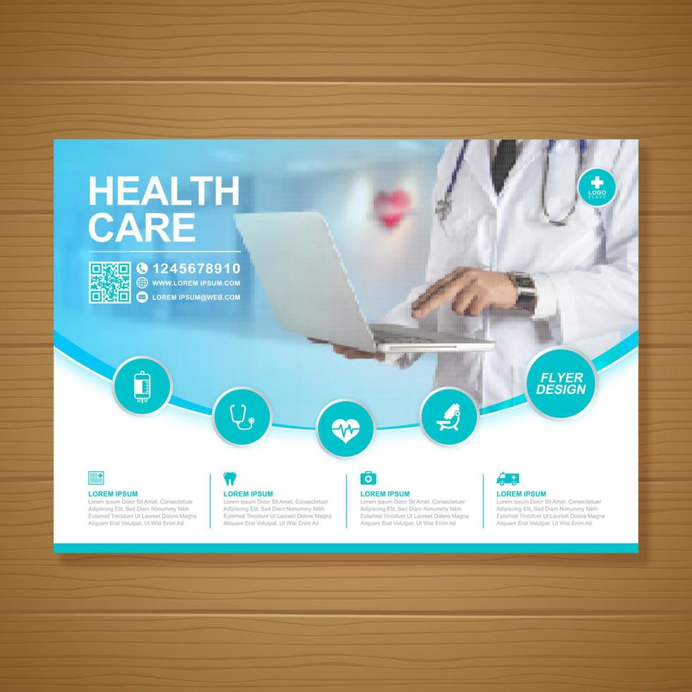 zakelijke gezondheidszorg dekking a4 sjabloonontwerp en plat pictogrammen voor een rapport en medische brochureontwerp, flyer, folders decoratie voor afdrukken en presentatie vectorillustratie vector