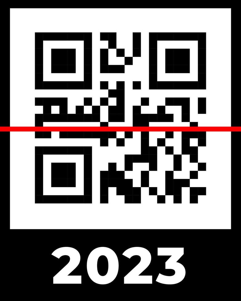 echt qr code 2023 getallen met rood scannen lijn. gelukkig nieuw jaar met covid vaccinatie streepjescode concept ontwerp sjabloon. vector eps illustratie voor banier, poster, groet kaart, uitnodiging