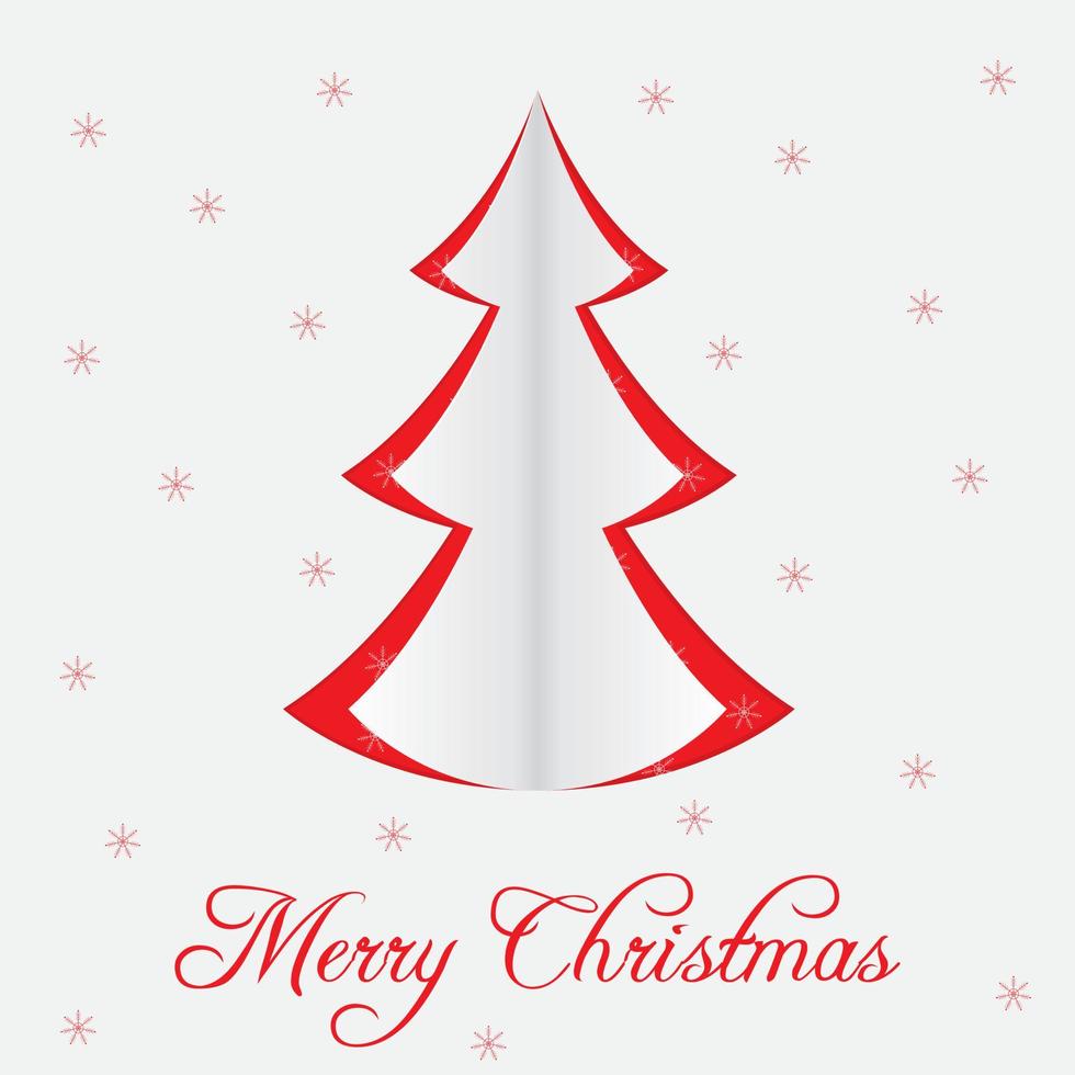 Kerstmis groet kaart met Kerstmis boom met papier besnoeiing effect. Kerstmis boom Aan een achtergrond met sneeuwvlokken. vector illustratie