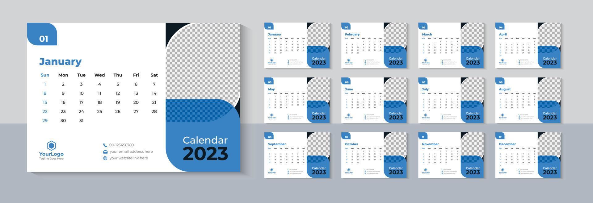 creatief bureau kalender 2023 ontwerp, bedrijf kalender 2023 sjabloon pro vector