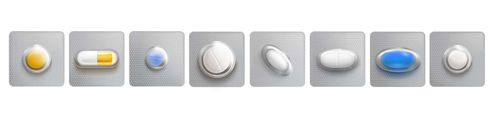 blaren met een pil of tablet in pak, geneeskunde vector