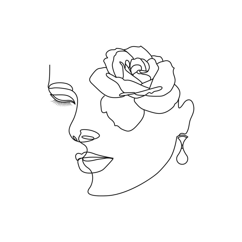 schoonheid vrouwtjes wimper met bloemen lijn kunst tekening vector