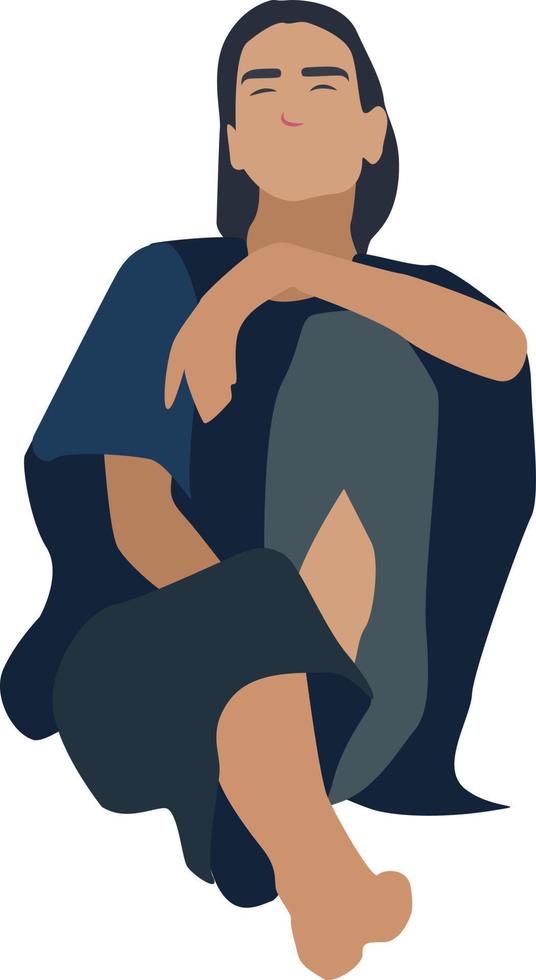 meisje in blauw, illustratie, vector Aan wit achtergrond.