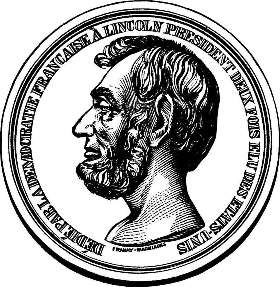 Lincoln medaille van Frans democraten, voorkant, wijnoogst illustratie. vector