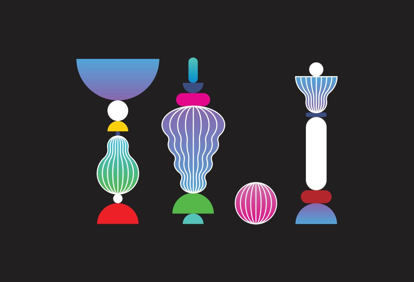 modieus modern grafisch element vector set. vaas vormen in kleuren, Memphis ontwerp geïnspireerd elementen. volumetrisch 3d vormen. helling kleur.