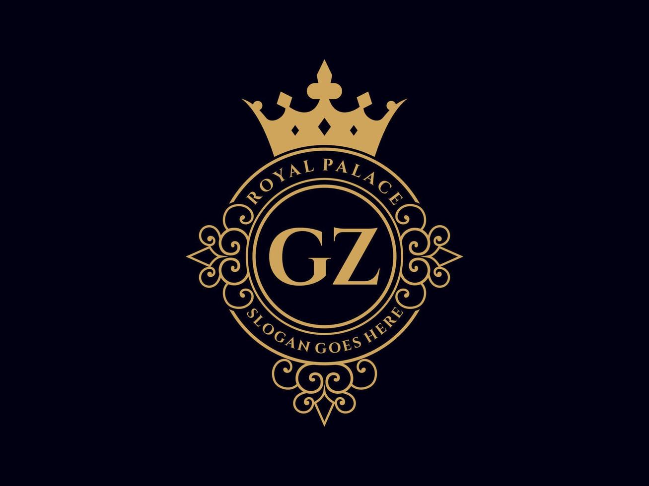 brief gz antiek Koninklijk luxe Victoriaans logo met sier- kader. vector