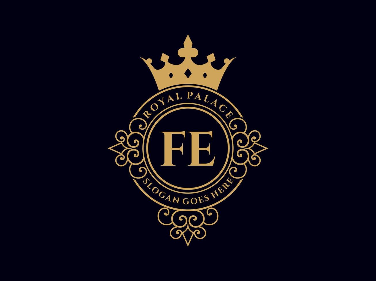 brief fe antiek Koninklijk luxe Victoriaans logo met sier- kader. vector