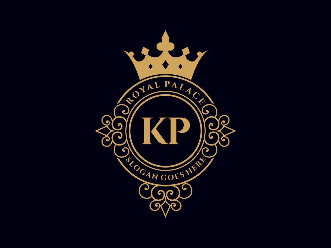 brief kp antiek Koninklijk luxe Victoriaans logo met sier- kader. vector