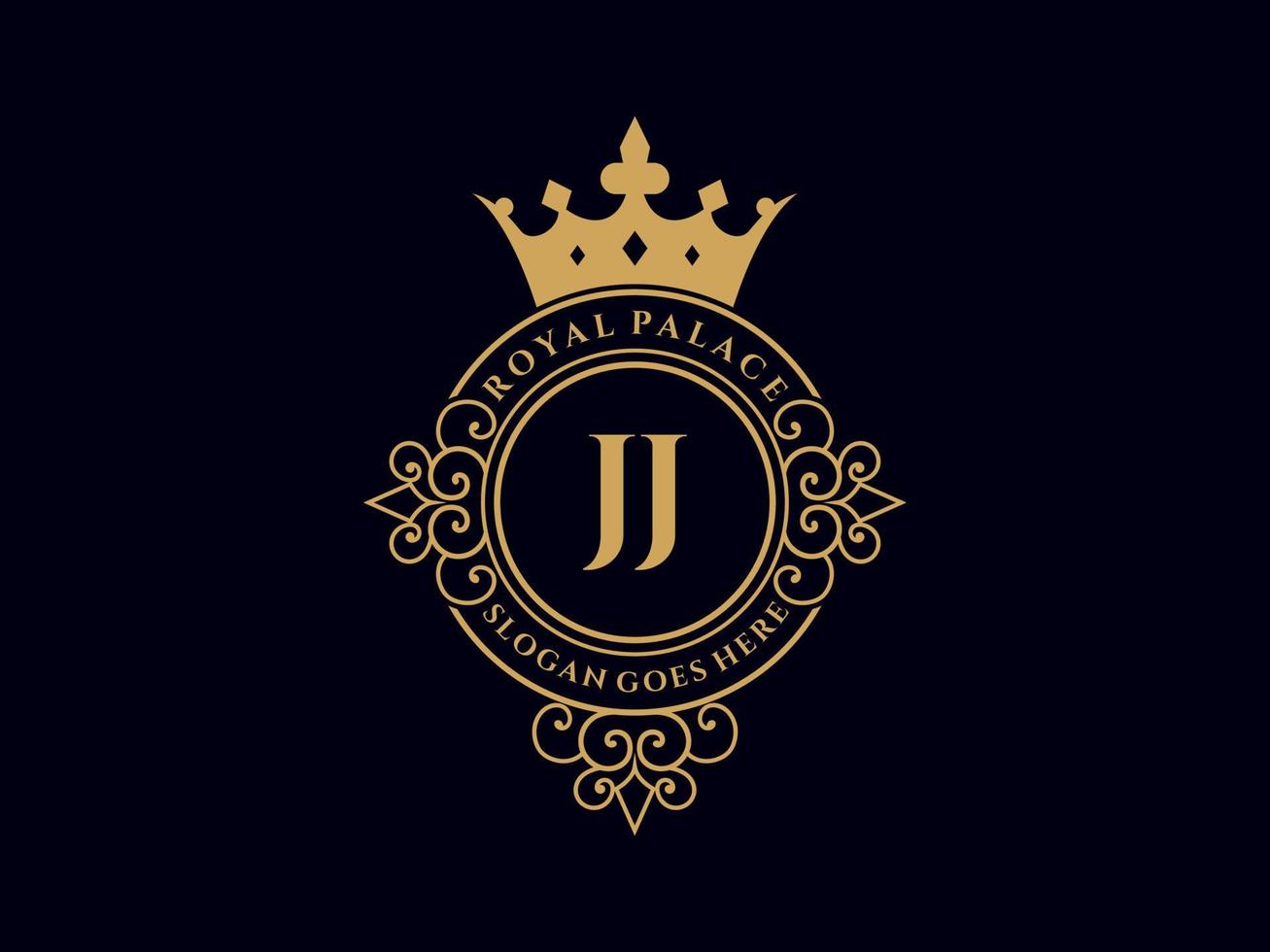 brief jj antiek Koninklijk luxe Victoriaans logo met sier- kader. vector