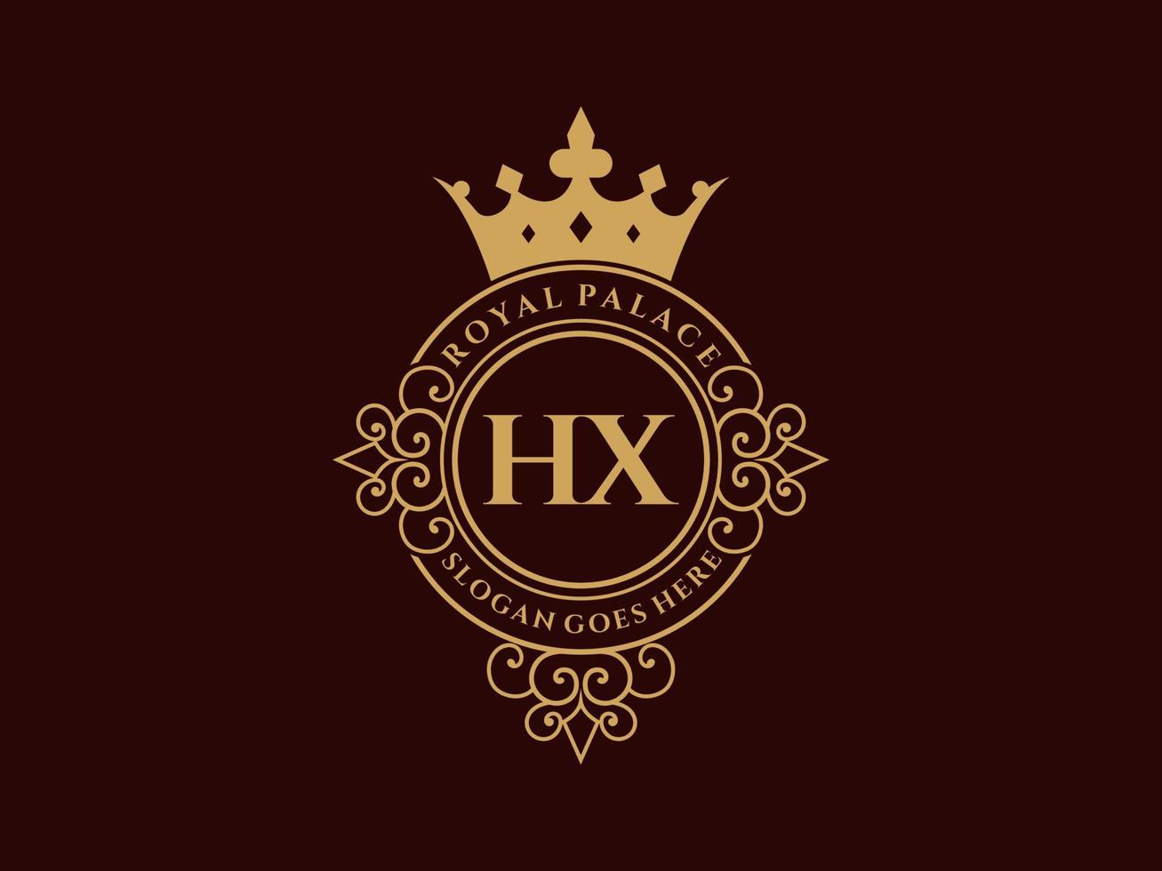 brief hx antiek Koninklijk luxe Victoriaans logo met sier- kader. vector