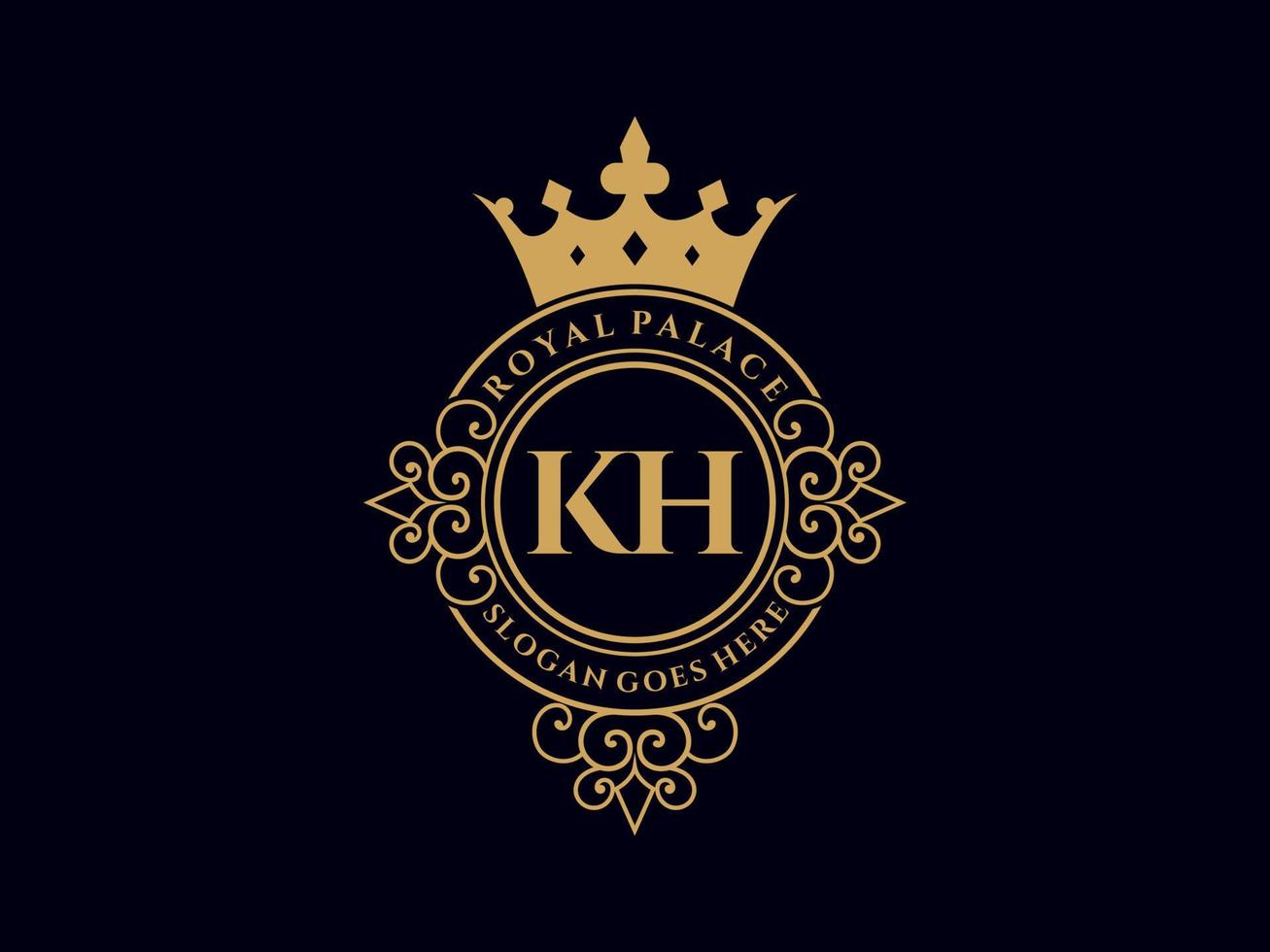 brief kh antiek Koninklijk luxe Victoriaans logo met sier- kader. vector
