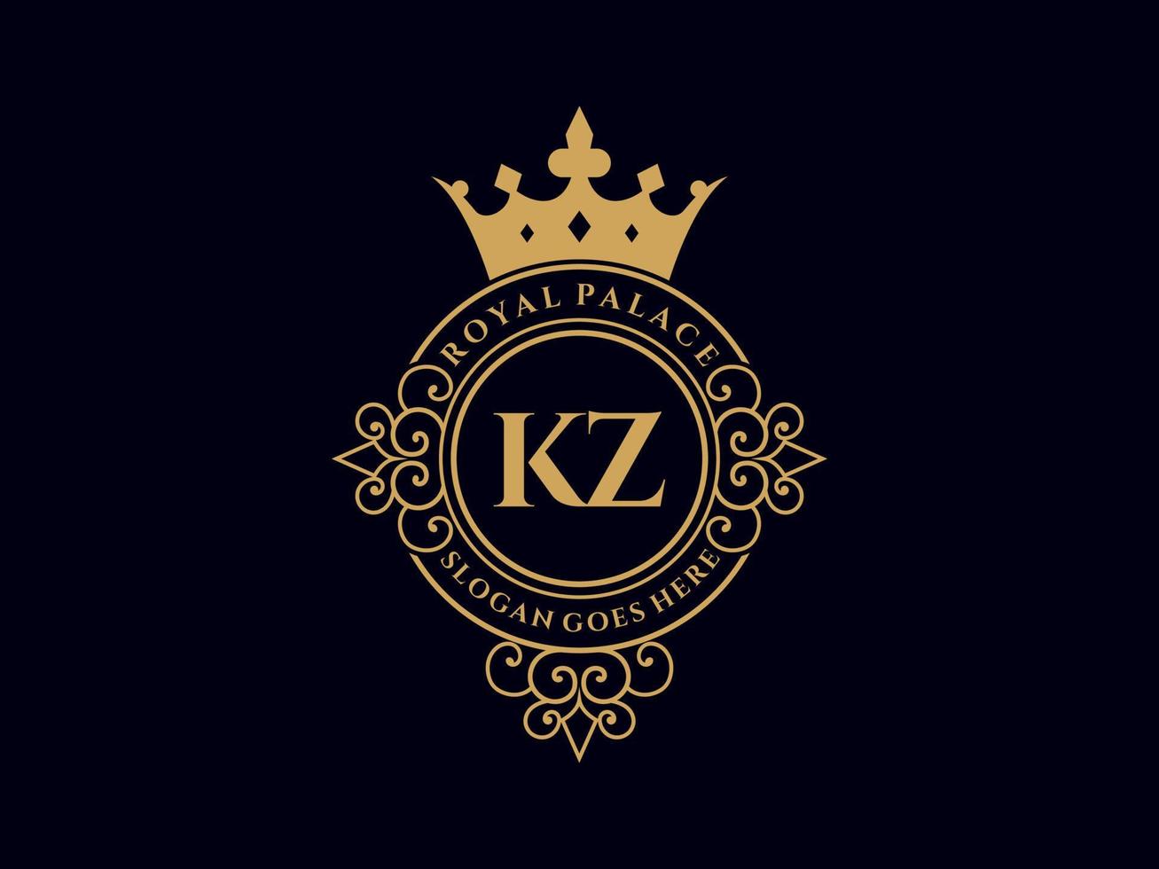 brief kzo antiek Koninklijk luxe Victoriaans logo met sier- kader. vector