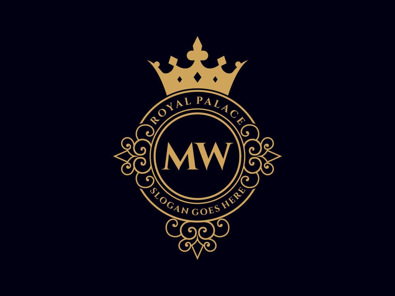 brief mw antiek Koninklijk luxe Victoriaans logo met sier- kader. vector