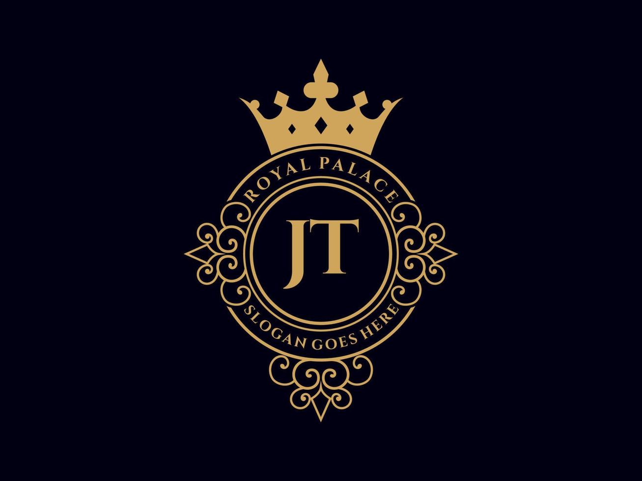 brief jt antiek Koninklijk luxe Victoriaans logo met sier- kader. vector