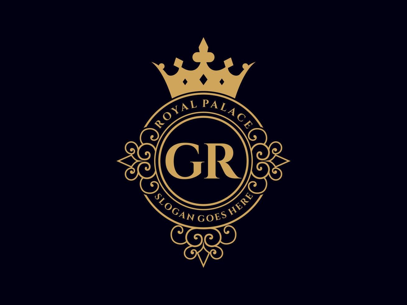 brief gr antiek Koninklijk luxe Victoriaans logo met sier- kader. vector
