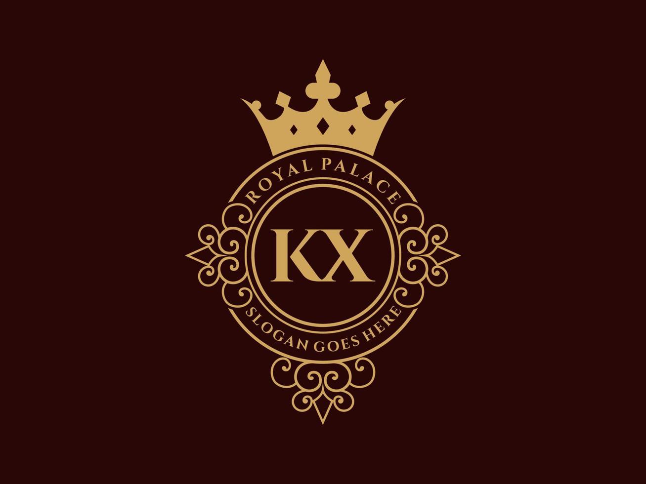 brief kx antiek Koninklijk luxe Victoriaans logo met sier- kader. vector