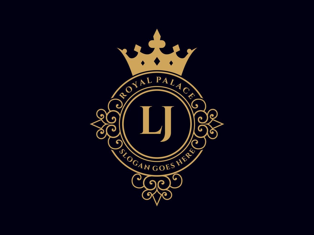 brief lj antiek Koninklijk luxe Victoriaans logo met sier- kader. vector