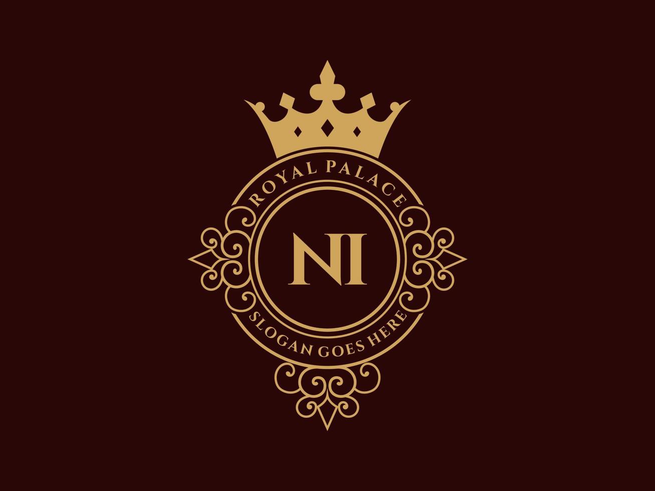 brief ni antiek Koninklijk luxe Victoriaans logo met sier- kader. vector