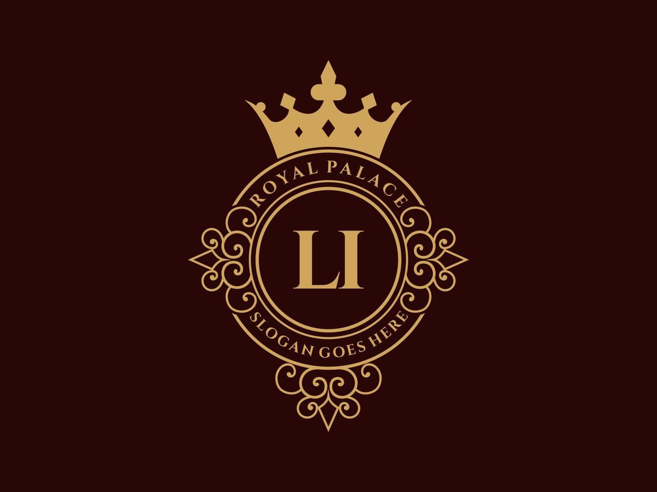brief li antiek Koninklijk luxe Victoriaans logo met sier- kader. vector
