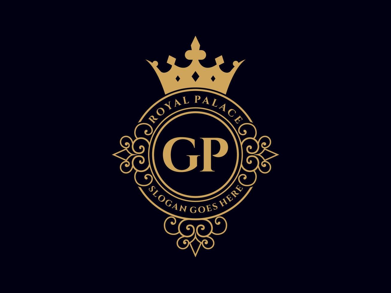 brief gp antiek Koninklijk luxe Victoriaans logo met sier- kader. vector