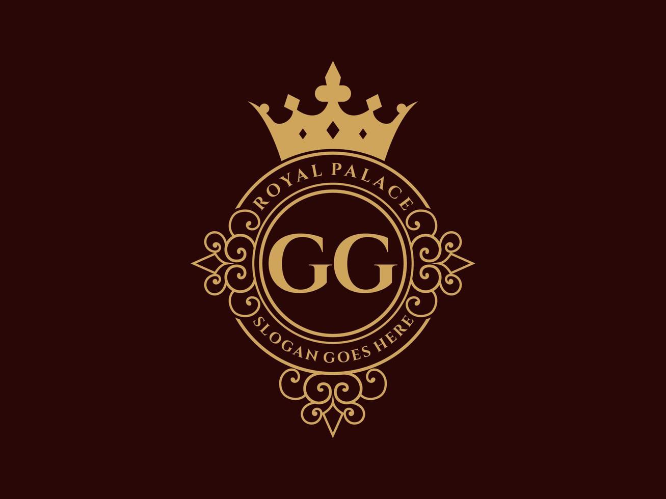 brief gg antiek Koninklijk luxe Victoriaans logo met sier- kader. vector