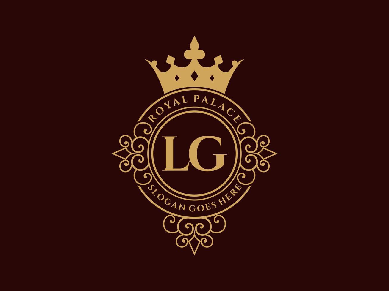 brief lg antiek Koninklijk luxe Victoriaans logo met sier- kader. vector
