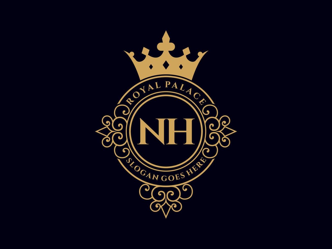 brief nh antiek Koninklijk luxe Victoriaans logo met sier- kader. vector