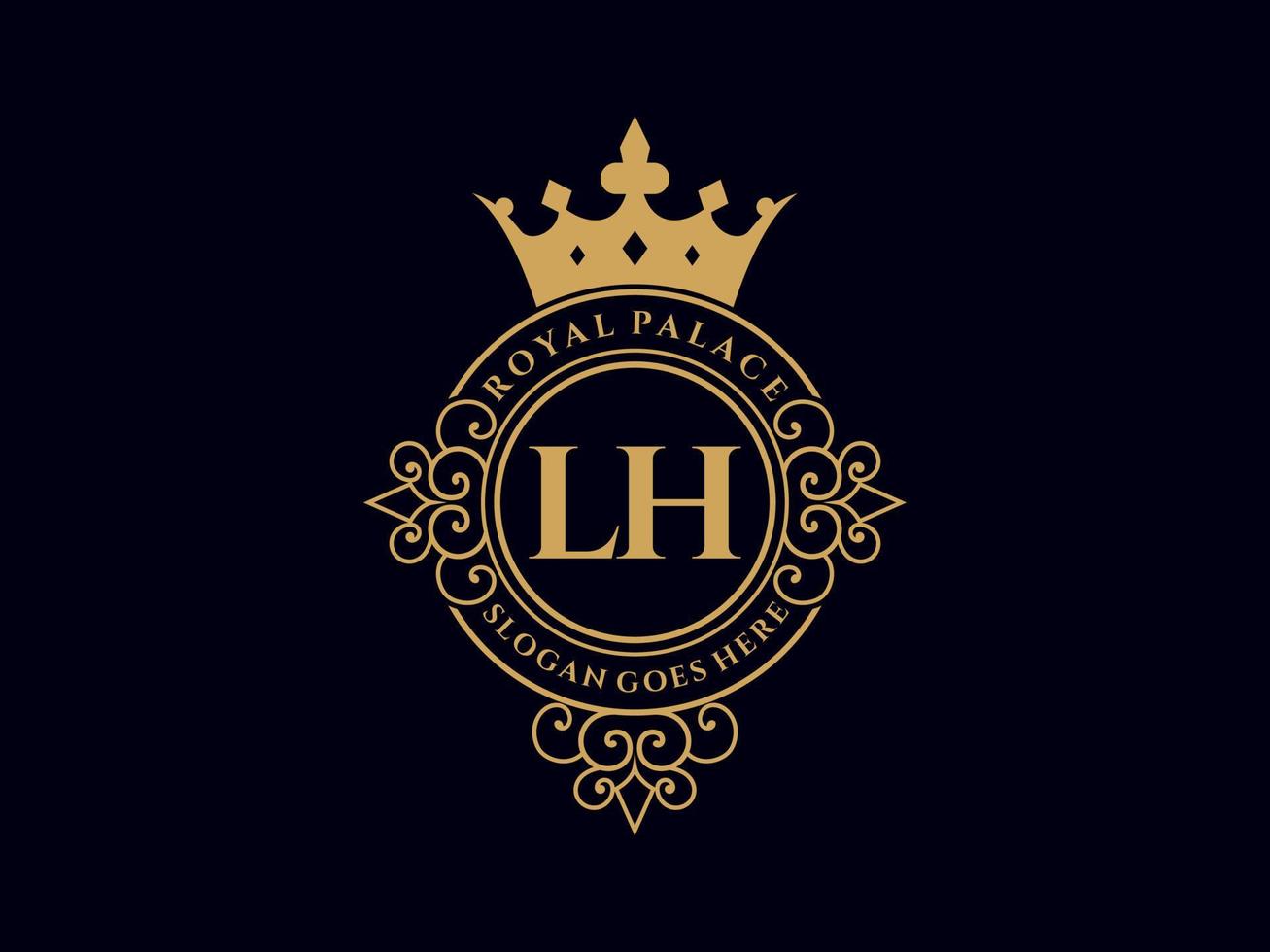 brief lh antiek Koninklijk luxe Victoriaans logo met sier- kader. vector