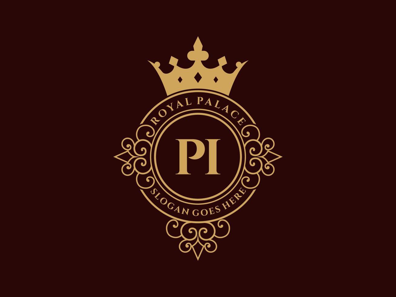 brief pi antiek Koninklijk luxe Victoriaans logo met sier- kader. vector