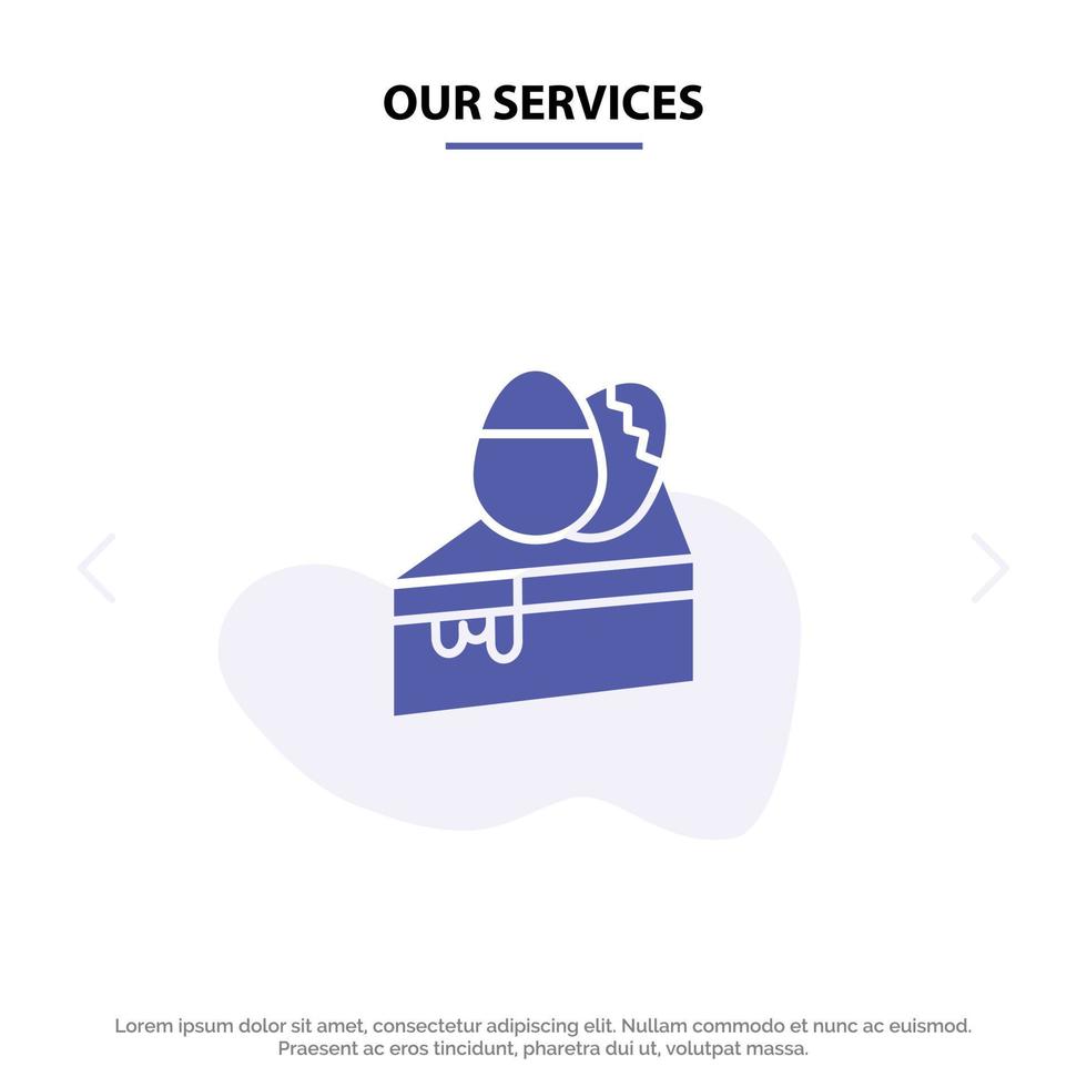 onze Diensten taart toetje Pasen ei solide glyph icoon web kaart sjabloon vector