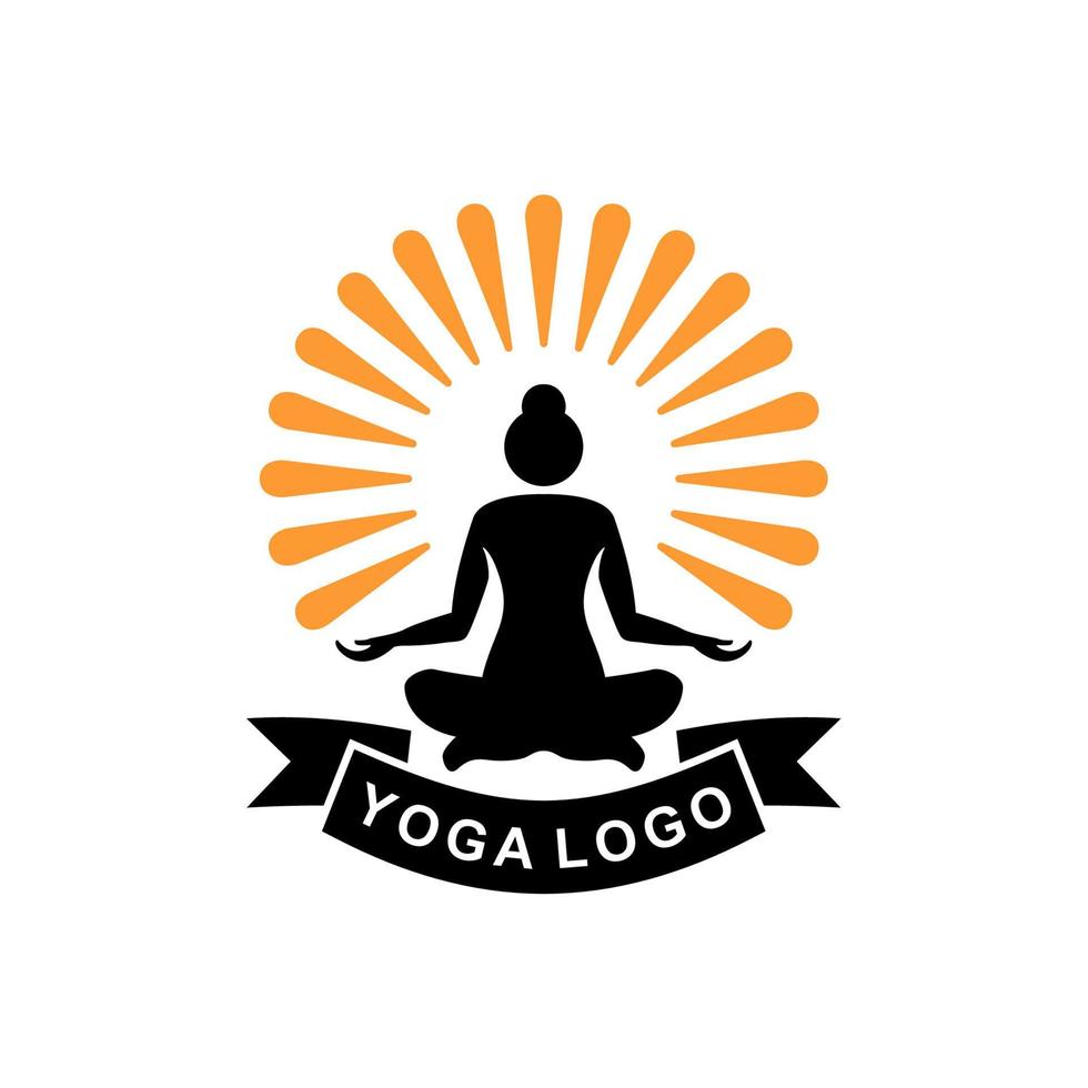 yoga houding logo. vrouw zittend in lotus houding, lotus positie silhouet. vector