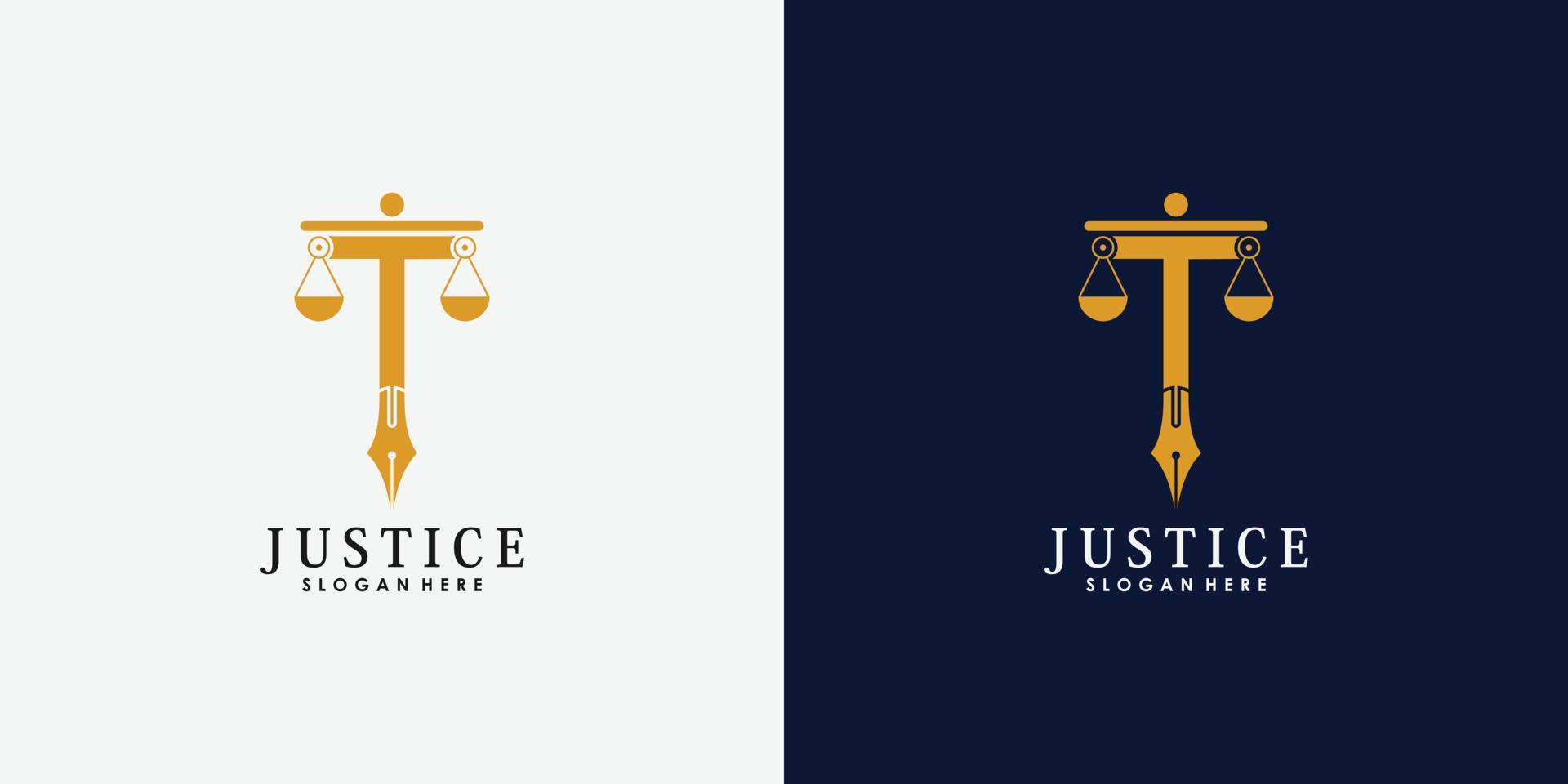 advocaat logo ontwerp met pen embleem creatief concept premie vector