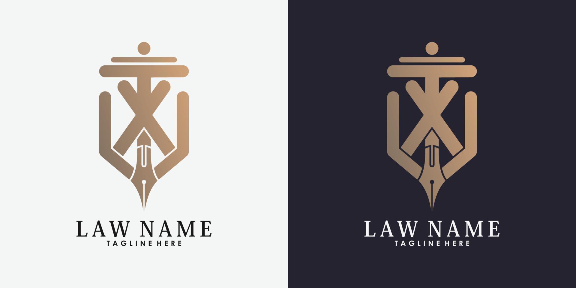advocaat logo ontwerp met brief X creatief concept premie vector