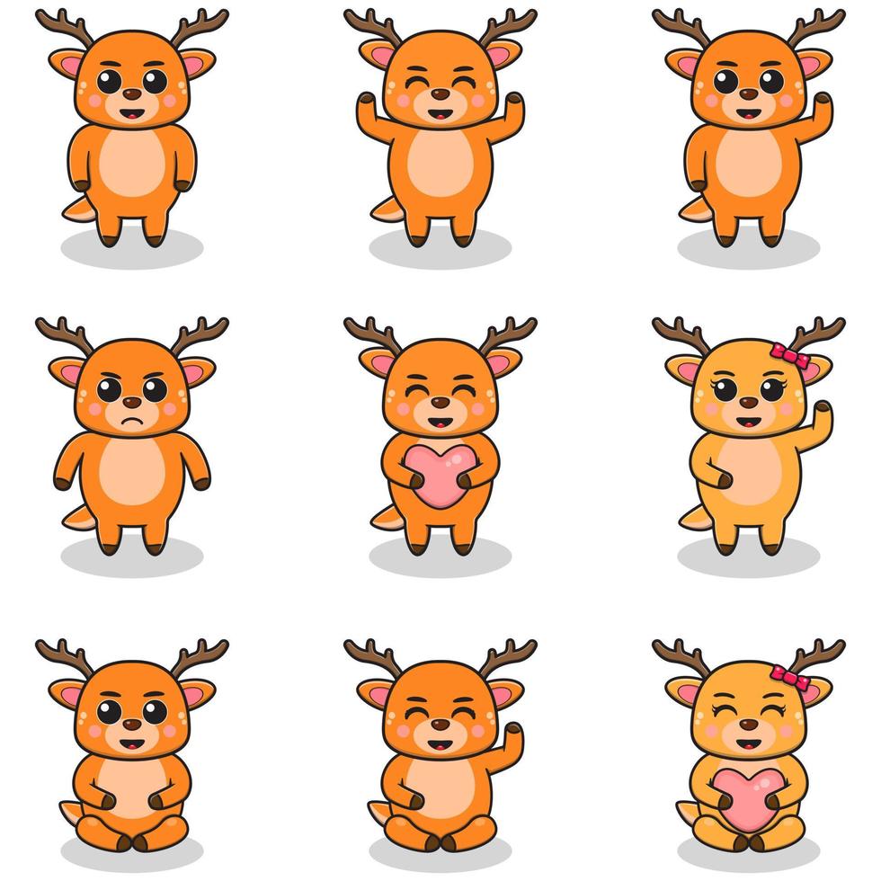 vector illustratie reeks van hert tekenfilm. bundel van schattig hert set. reeks van dieren. tekenfilm en vector geïsoleerd karakters. een verzameling van dieren in de kinderen stijl.