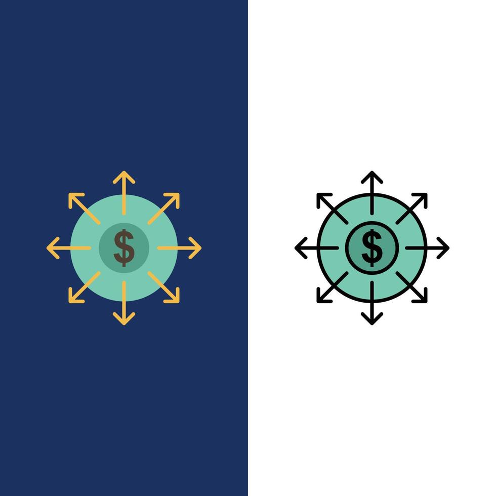 begroting bank lijst contant geld pictogrammen vlak en lijn gevulde icoon reeks vector blauw achtergrond