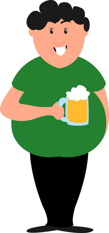 jongen met bier, illustratie, vector Aan wit achtergrond.