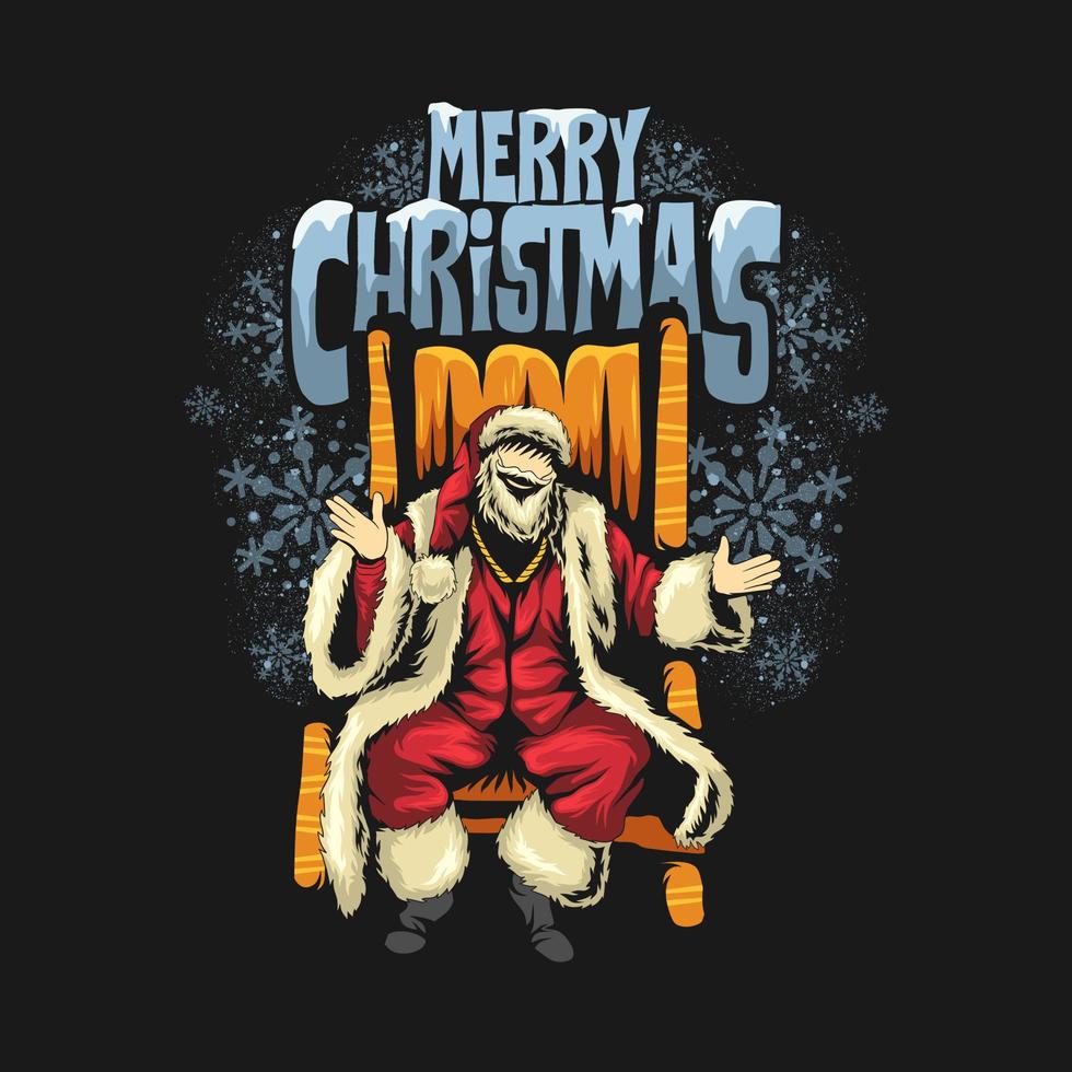 koning de kerstman claus zittend t-shirt ontwerp kunstwerk, vrolijk Kerstmis poster illustratie vector