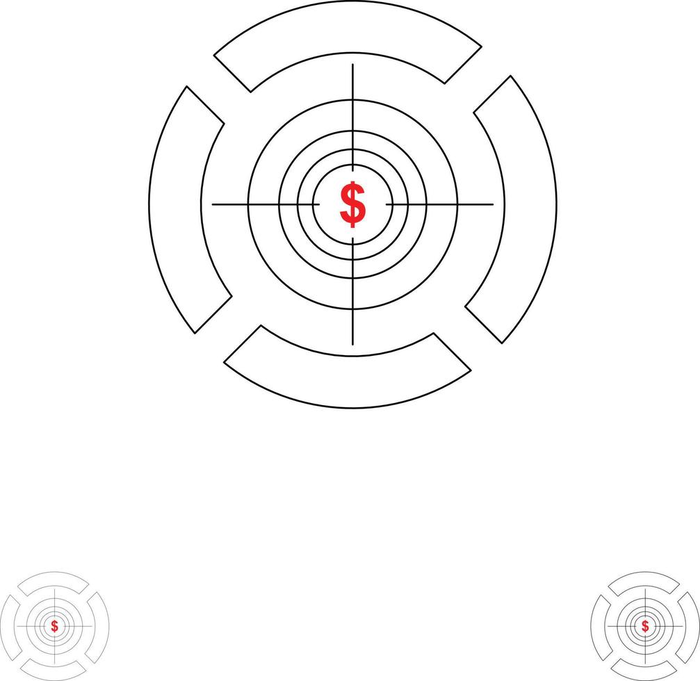pijl focus doelwit dollar stoutmoedig en dun zwart lijn icoon reeks vector