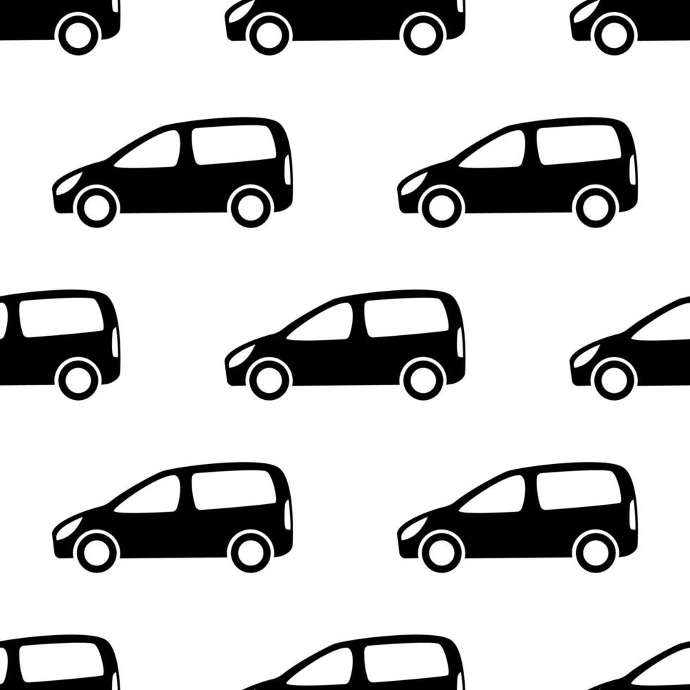 naadloos patroon met zwart auto's Aan wit achtergrond. vector illustratie.