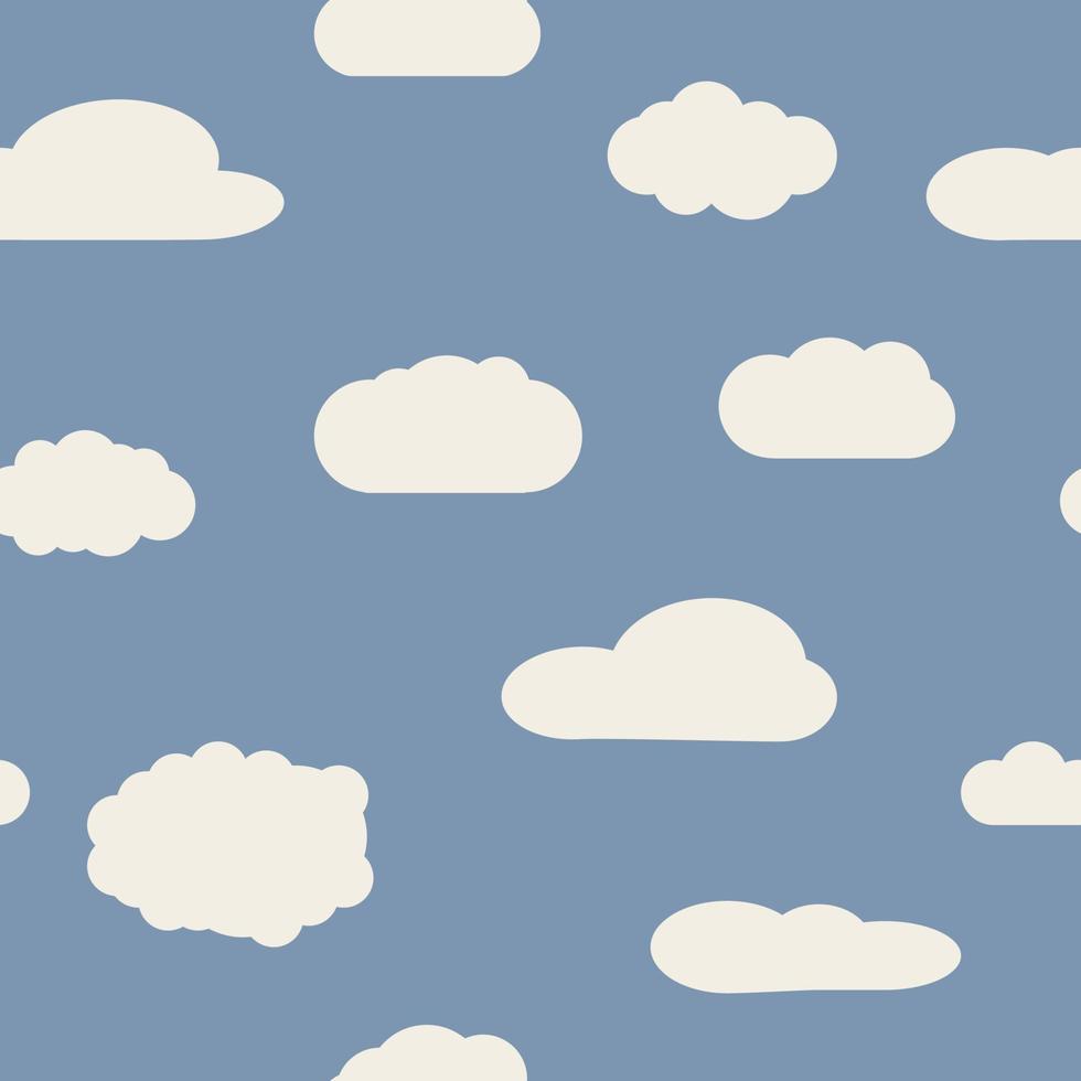 naadloos achtergrond met blauw lucht en wit tekenfilm wolken. vector illustratie.